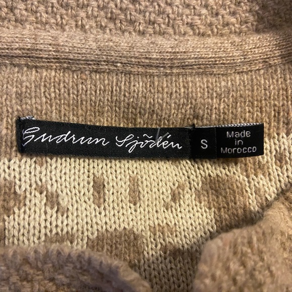 Gudrun Sjoden Wool Blend Cardigan Sweater Cream Tan Scalloped Floral Sz Small - Picture 4 of 7